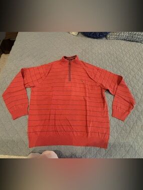 VINEYARD VINES Mens Pink Salmon and navy 1/4 Zip Pima Cotton Sweater